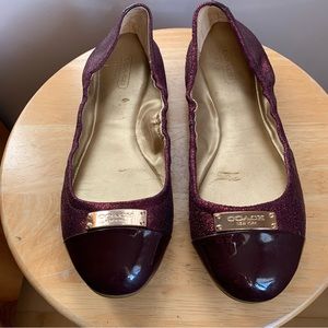 Coach Darsi Patent Toe Metallic Sparkle Ruby Red Ballet Flats Size 8.5